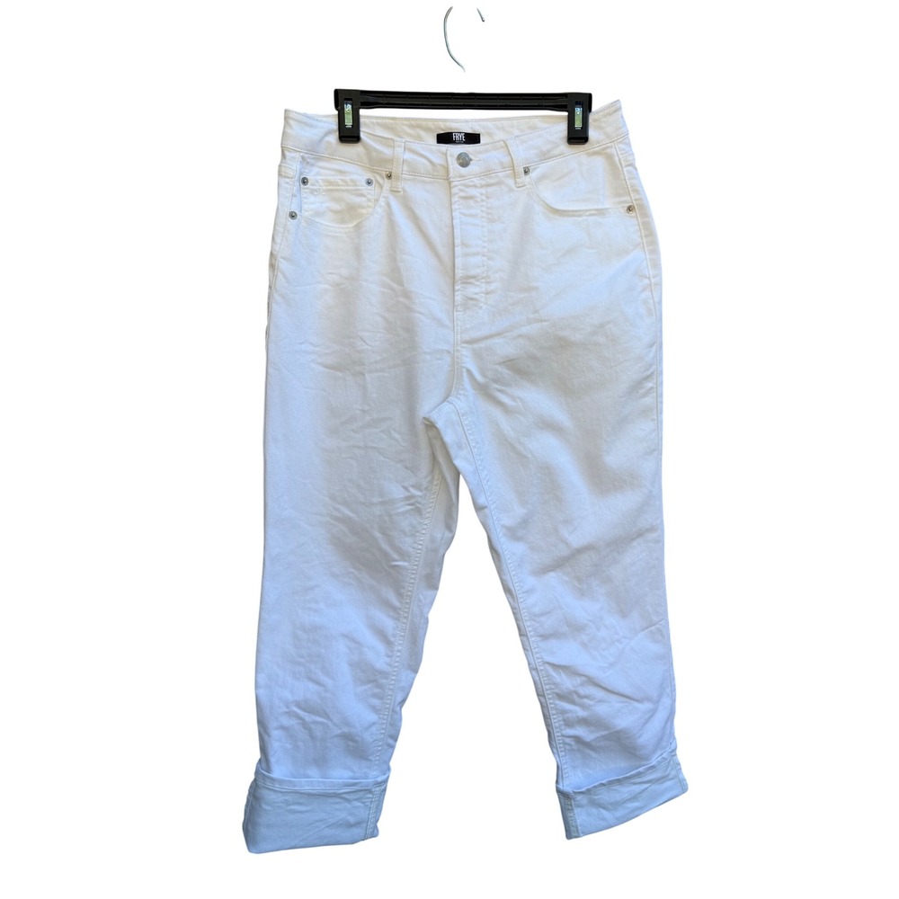 Frye High Rise Crop Jeans - White Denim Cuffed Hem‎ - Women's Size 10 / 30